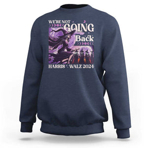 Harris Walz 2024 Halloween Sweatshirt We're Not Going Back Witch Childless Cat Ladies Moon TS11 Navy Print Your Wear