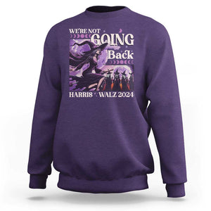 Harris Walz 2024 Halloween Sweatshirt We're Not Going Back Witch Childless Cat Ladies Moon TS11 Purple Print Your Wear