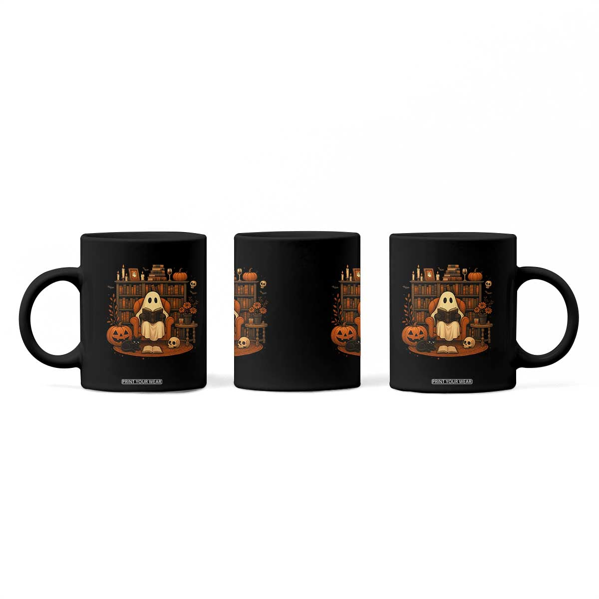 Halloween Book Lover Coffee Mug Spooky Ghost Reading Book Librarians Bookworm TS11 Print Your Wear