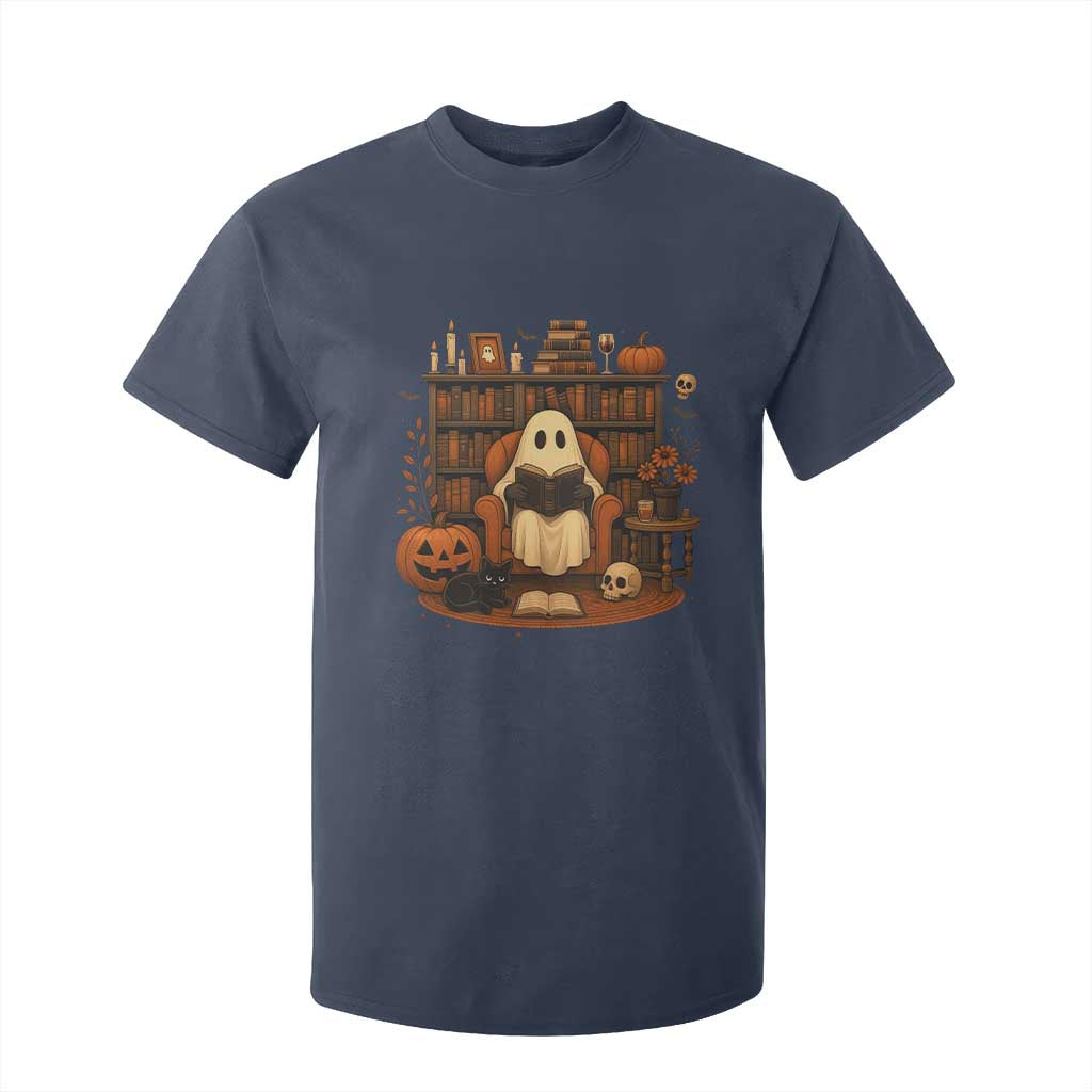 Halloween Book Lover T Shirt For Kid Spooky Ghost Reading Book Librarians Bookworm TS11 Navy Print Your Wear