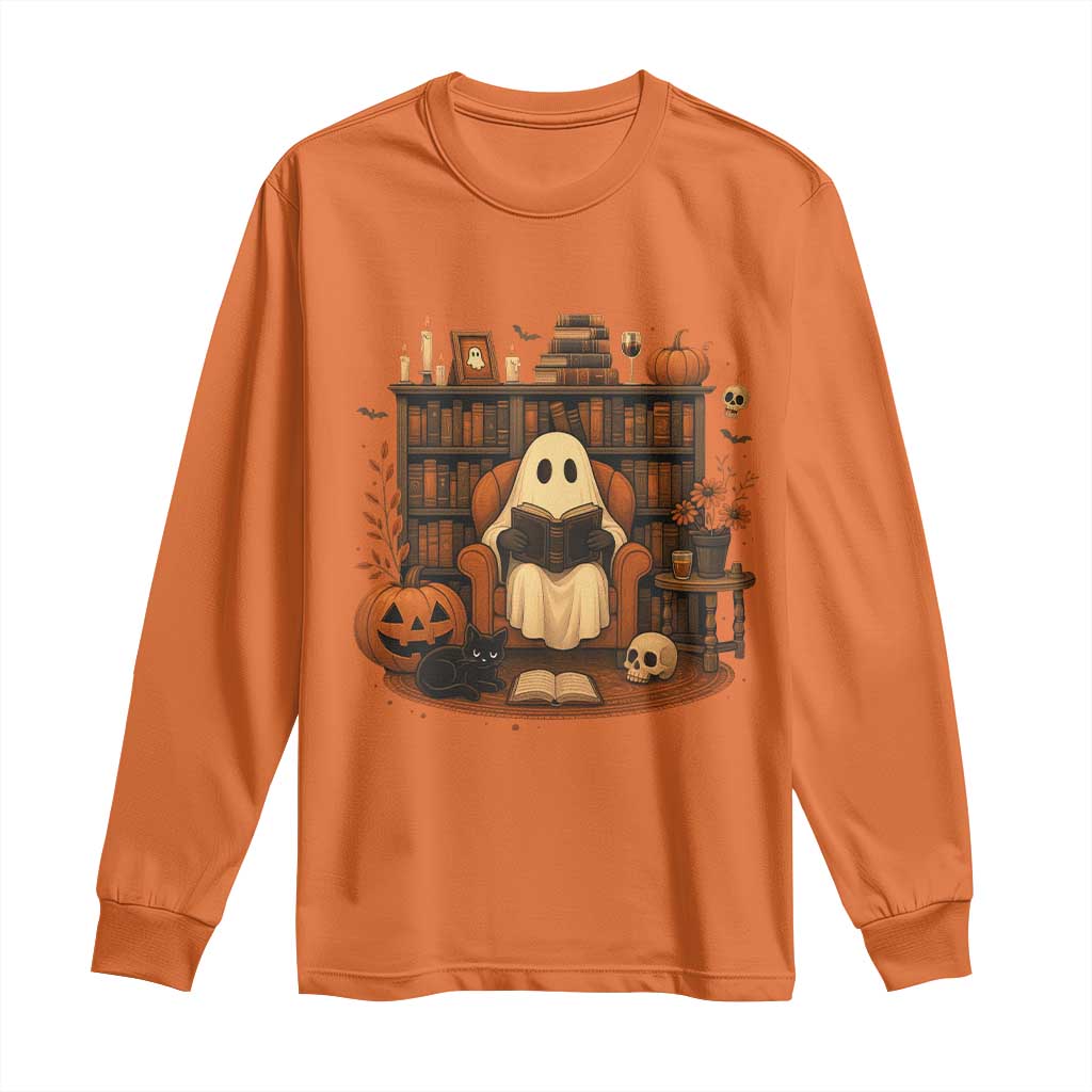 Halloween Book Lover Long Sleeve Shirt Spooky Ghost Reading Book Librarians Bookworm TS11 Orange Print Your Wear
