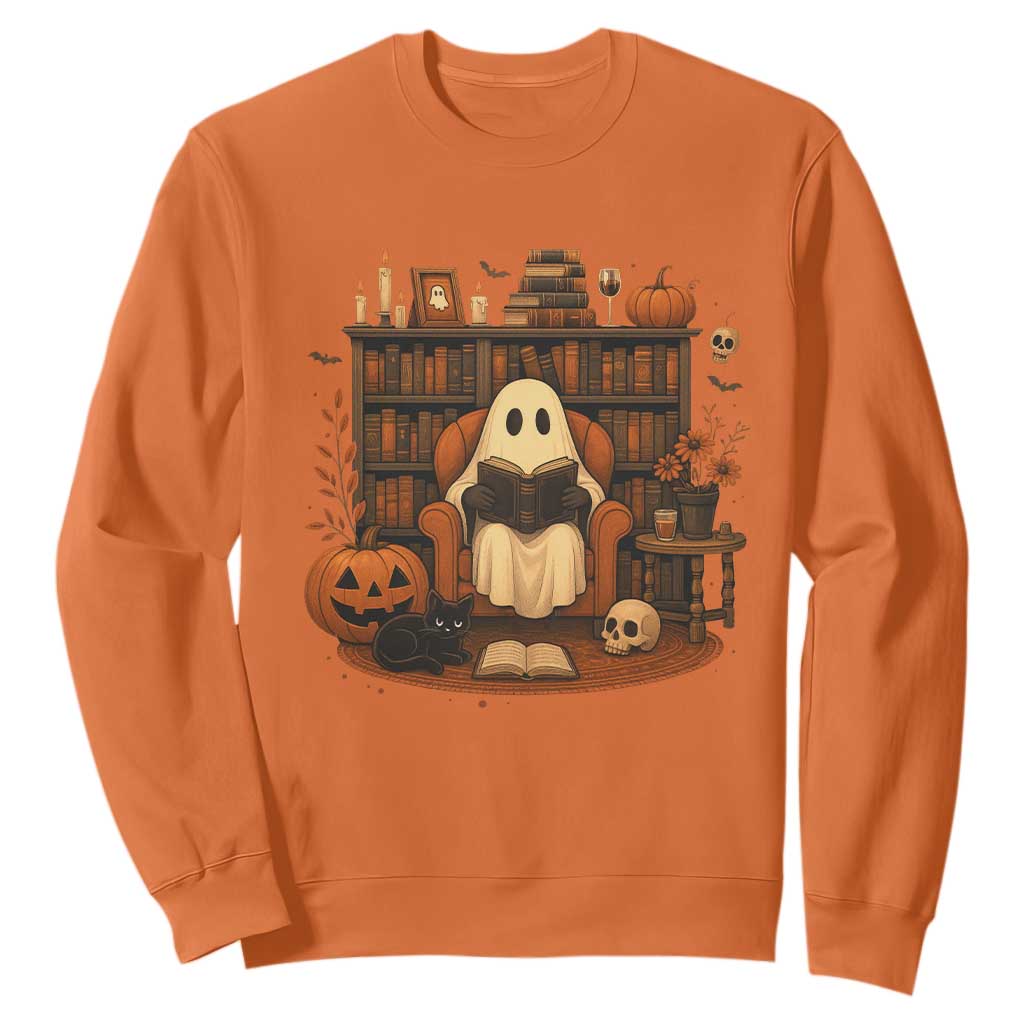 Halloween Book Lover Sweatshirt Spooky Ghost Reading Book Librarians Bookworm TS11 Orange Print Your Wear