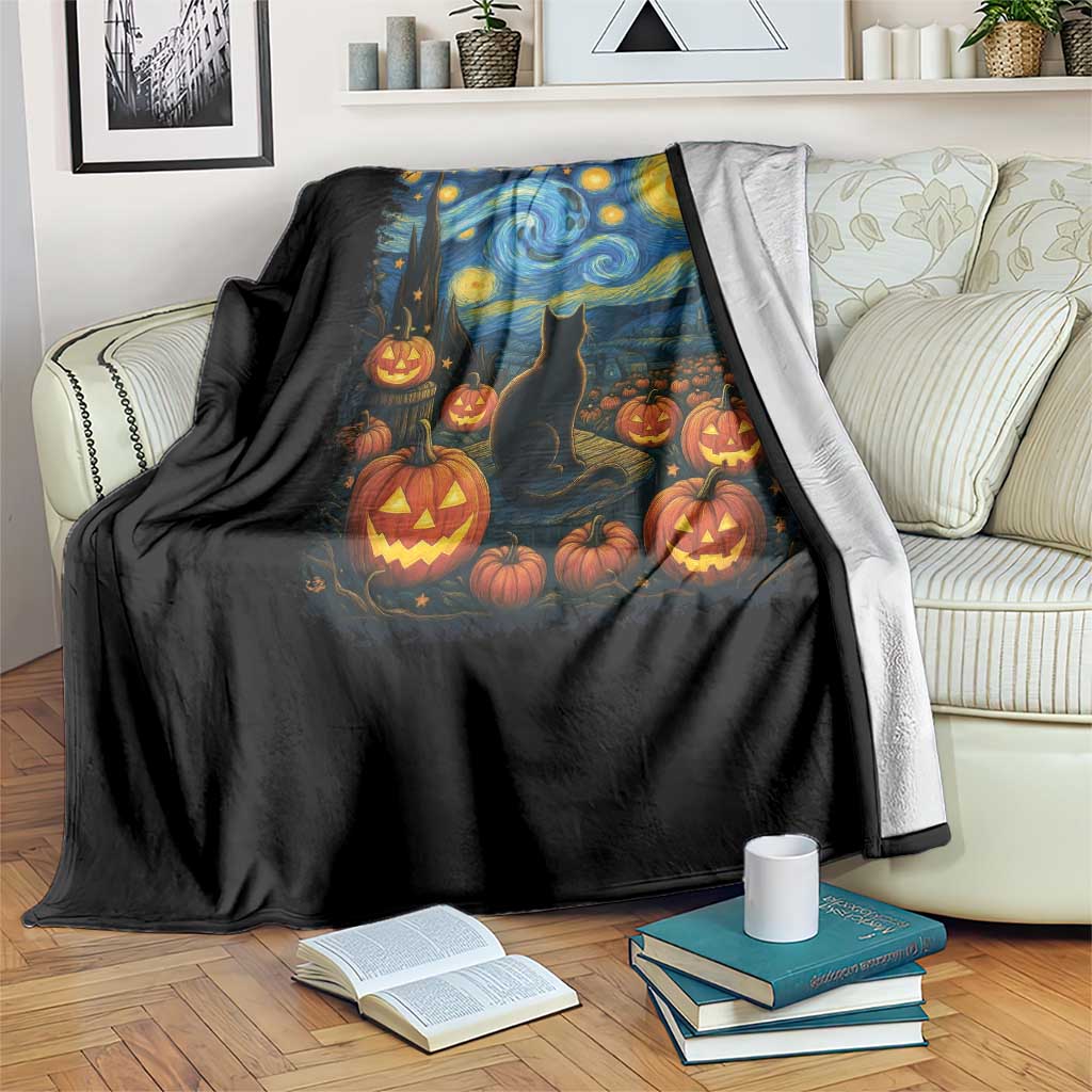 Halloween Cat Starry Night Van Gogh Cat Lovers Throw Blanket TS11 Print Your Wear