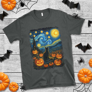 Halloween Cat Starry Night Van Gogh Cat Lovers T Shirt TS11 Dark Heather Print Your Wear