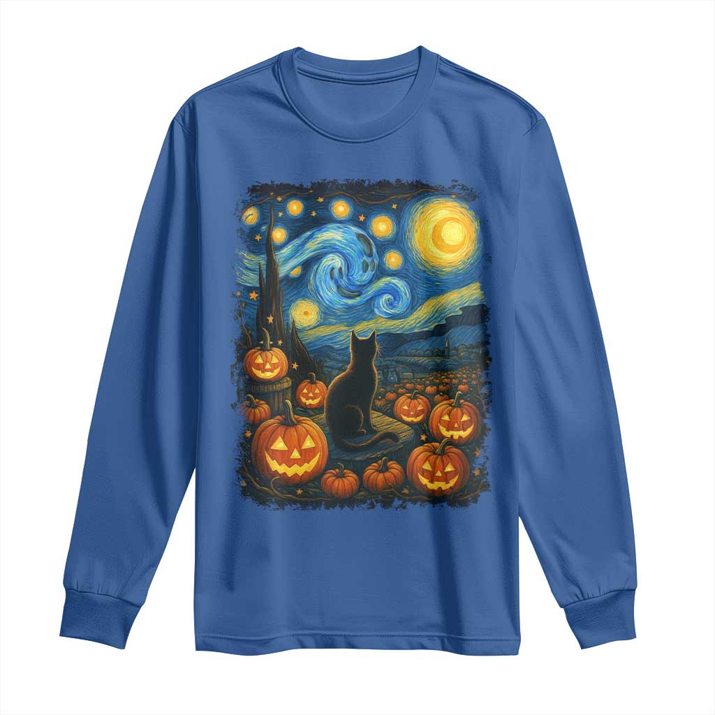 Halloween Cat Starry Night Van Gogh Cat Lovers Long Sleeve Shirt TS11 Royal Blue Print Your Wear
