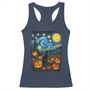 Halloween Cat Starry Night Van Gogh Cat Lovers Racerback Tank Top TS11 Navy Print Your Wear