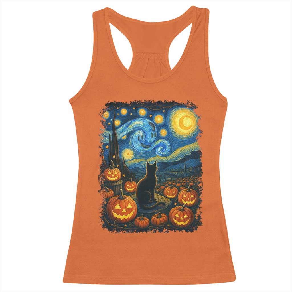 Halloween Cat Starry Night Van Gogh Cat Lovers Racerback Tank Top TS11 Orange Print Your Wear