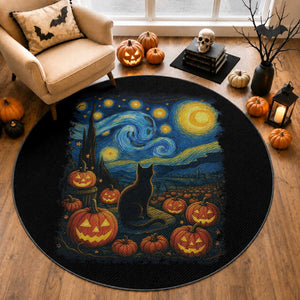 Halloween Cat Starry Night Van Gogh Cat Lovers Round Rug