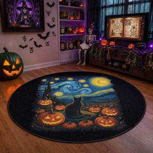 Halloween Cat Starry Night Van Gogh Cat Lovers Round Rug