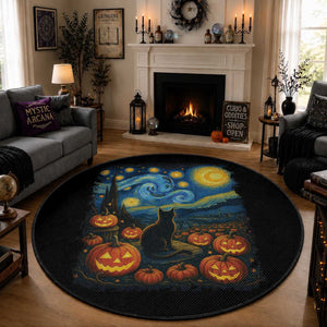 Halloween Cat Starry Night Van Gogh Cat Lovers Round Rug