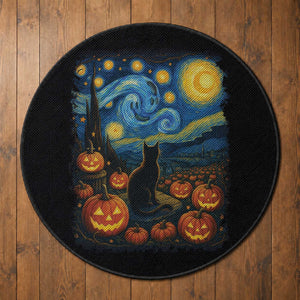 Halloween Cat Starry Night Van Gogh Cat Lovers Round Rug