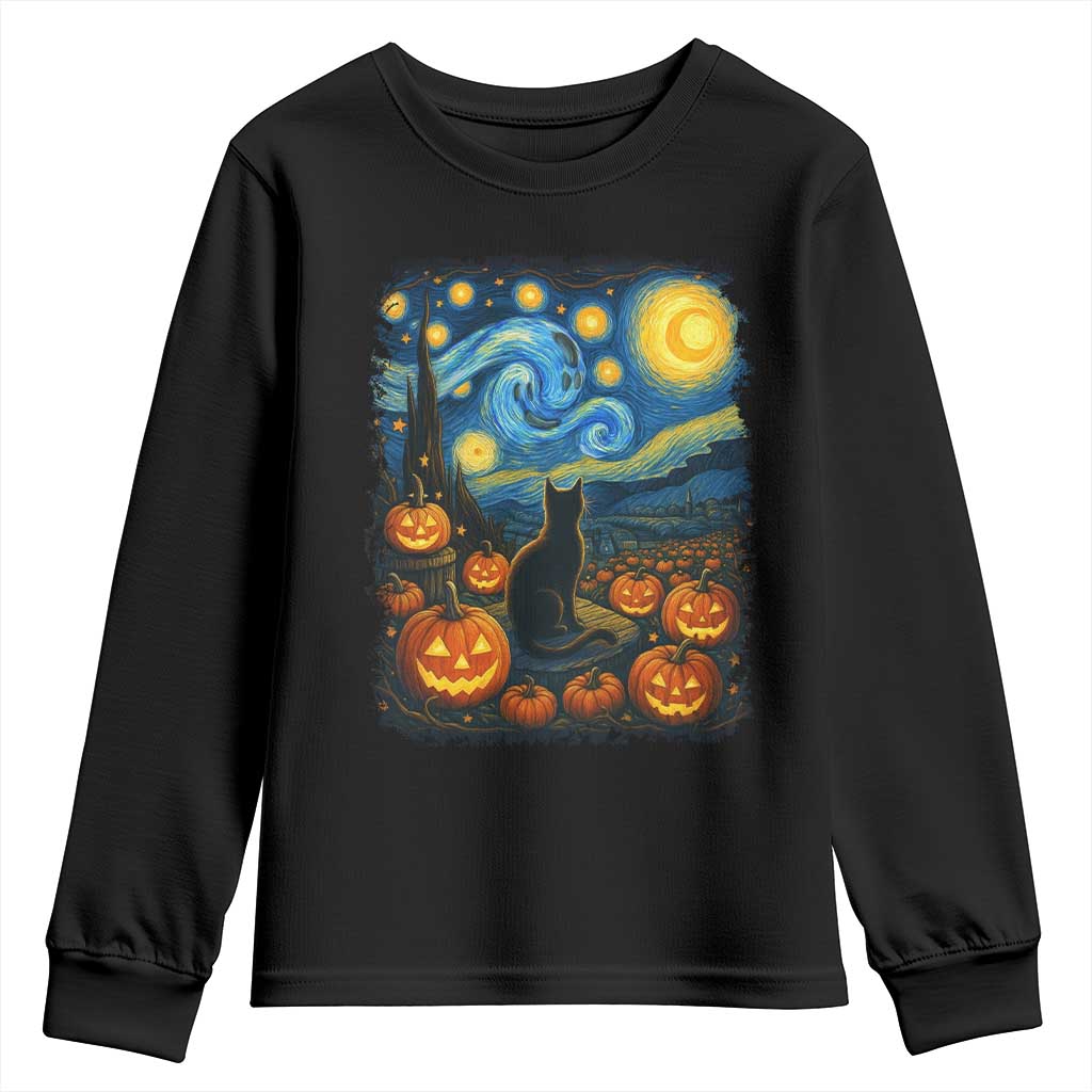 Halloween Cat Starry Night Van Gogh Cat Lovers Youth Sweatshirt TS11 Black Print Your Wear