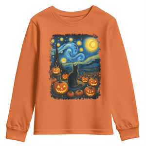 Halloween Cat Starry Night Van Gogh Cat Lovers Youth Sweatshirt TS11 Orange Print Your Wear