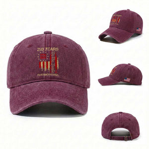 250 Years Semiquincentennial Washed Cotton Baseball Cap 250th America Anniversary Independence Day TS11 Washed Cap Universal Fit Burgundy Print Your Wear