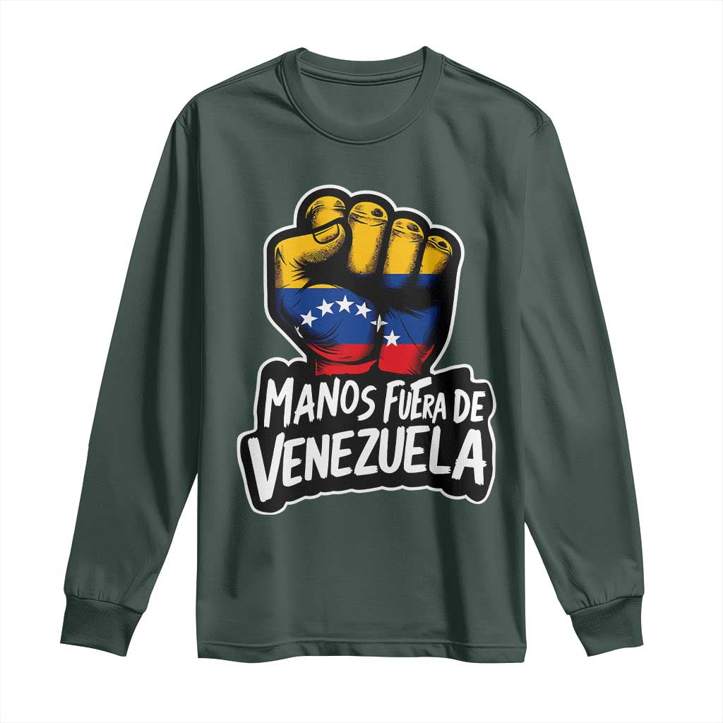 Manos Fuera De Venezuela Long Sleeve Shirt Venezuelan Flag TS11 Dark Forest Green Print Your Wear