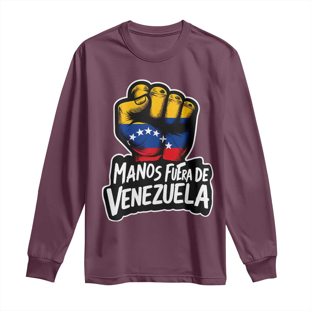 Manos Fuera De Venezuela Long Sleeve Shirt Venezuelan Flag TS11 Maroon Print Your Wear
