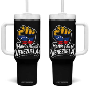 Manos Fuera De Venezuela Tumbler With Handle Venezuelan Flag TS11 One Size: 40 oz Black Print Your Wear
