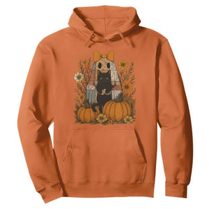 Halloween Vintage Patchwork Ghost Holding Black Cat Groovy Floral Hoodie TS11 Orange Print Your Wear