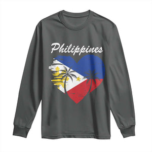 Filipino Pride Long Sleeve Shirt Pinoy Vintage Philippines Flag Heart TS11 Dark Heather Print Your Wear