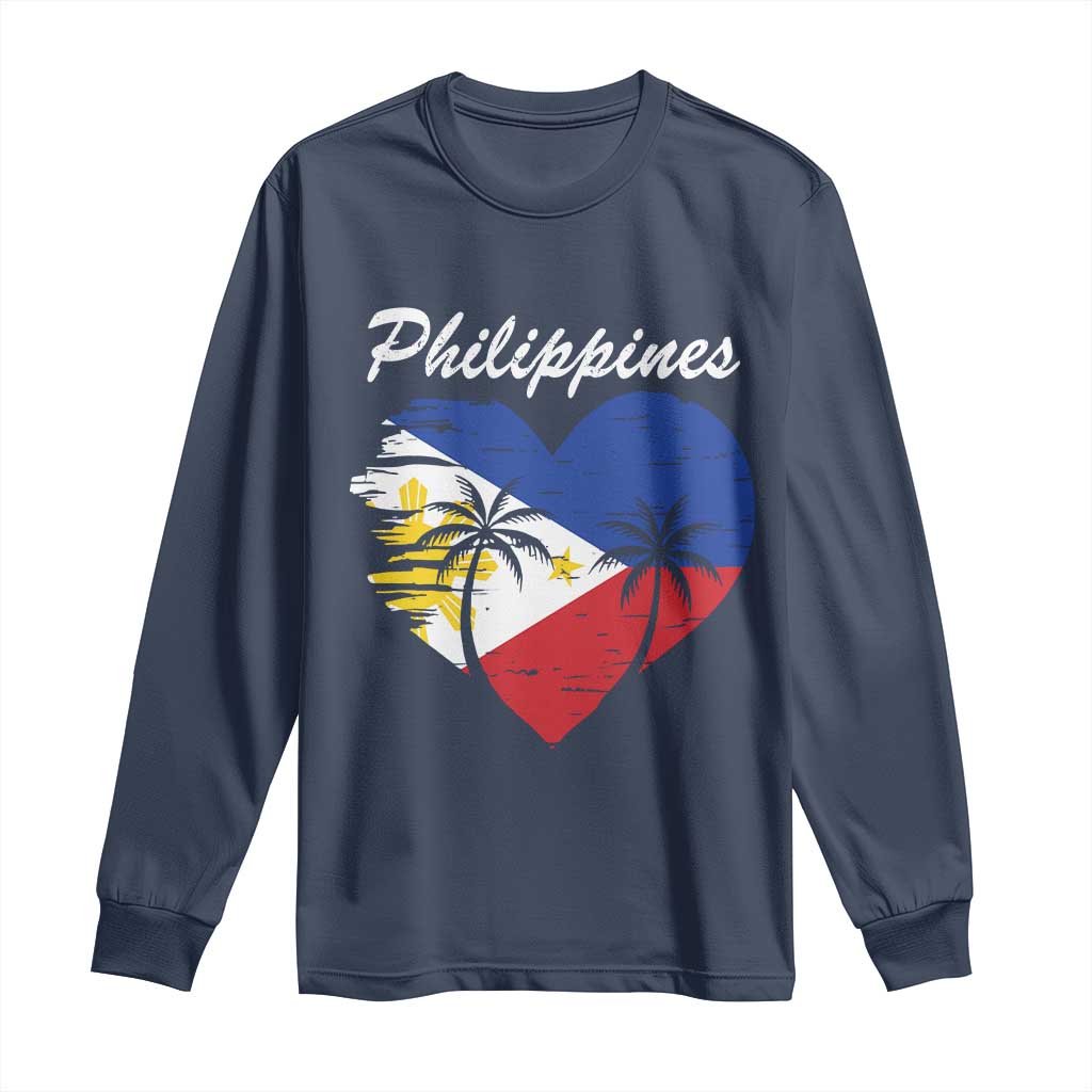 Filipino Pride Long Sleeve Shirt Pinoy Vintage Philippines Flag Heart TS11 Navy Print Your Wear