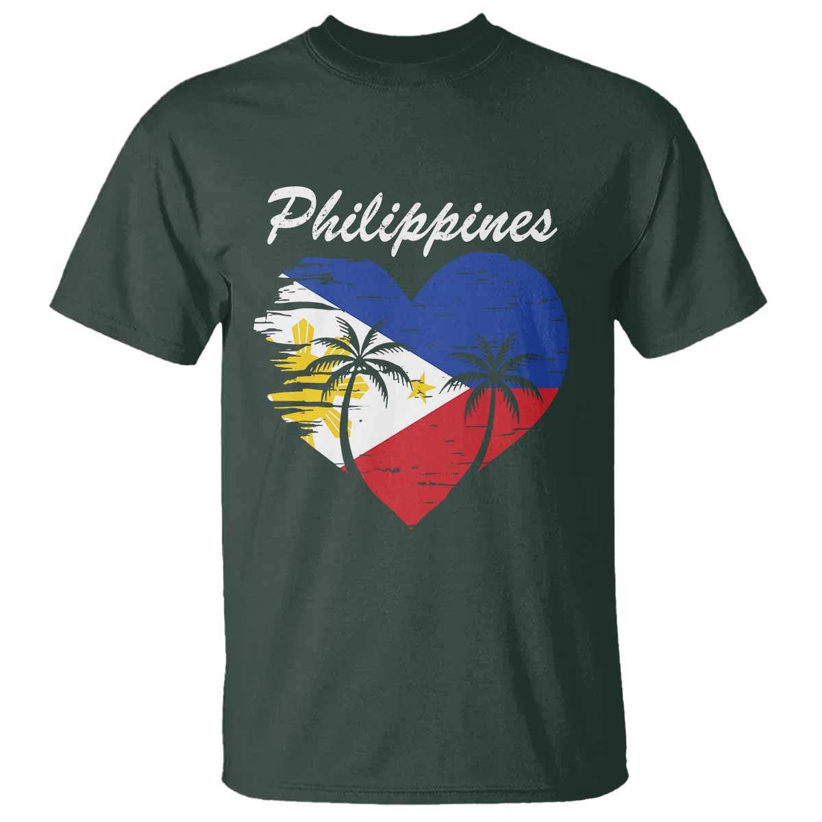 Filipino Pride T Shirt Pinoy Vintage Philippines Flag Heart TS11 Dark Forest Green Print Your Wear