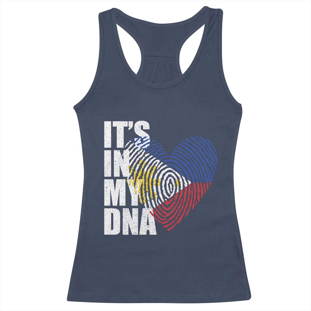 Filipino Pride Racerback Tank Top Its In My DNA Patriotic Philippines Flag TS11 Navy Print Your Wear