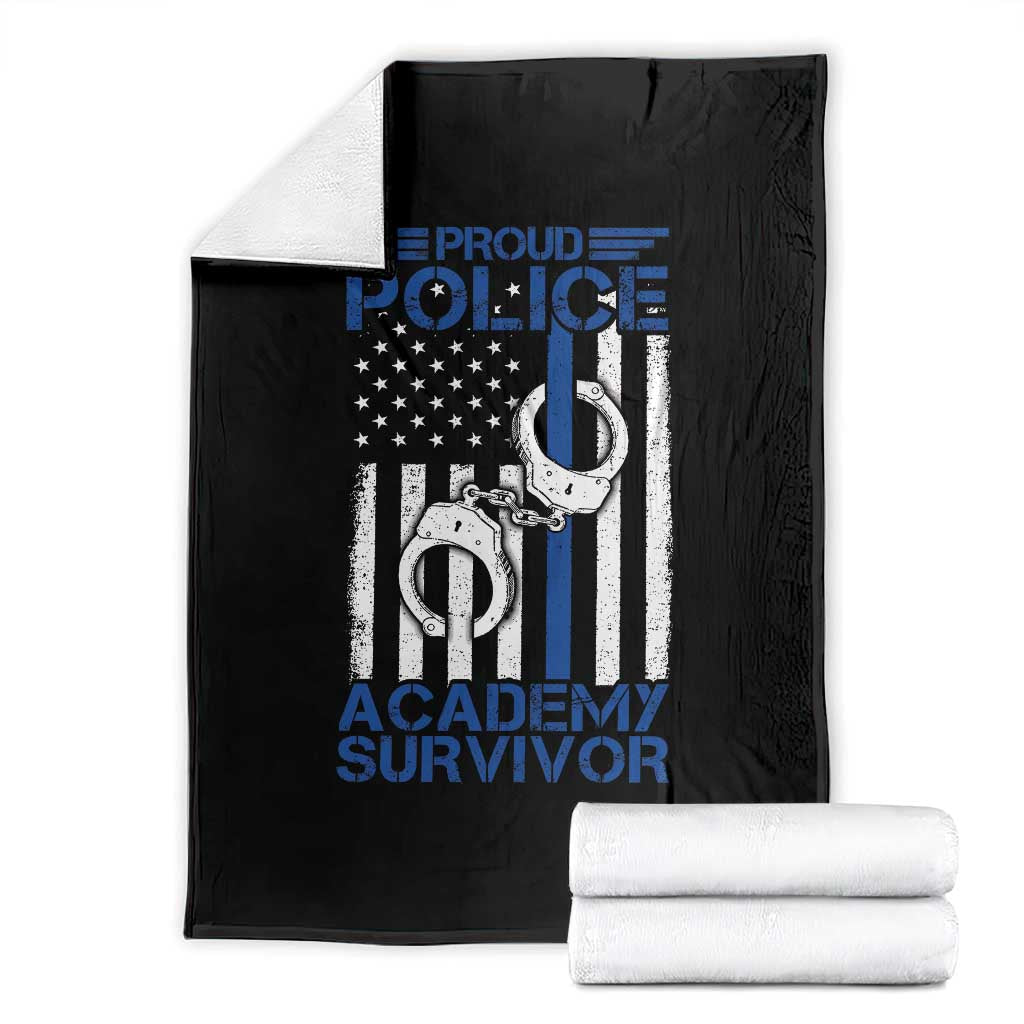 Proud Police Academy Survivor Funny Graduation Throw Blanket Vintage American Flag