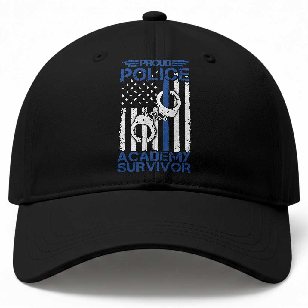 Proud Police Academy Survivor Funny Graduation Baseball Cap Vintage American Flag
