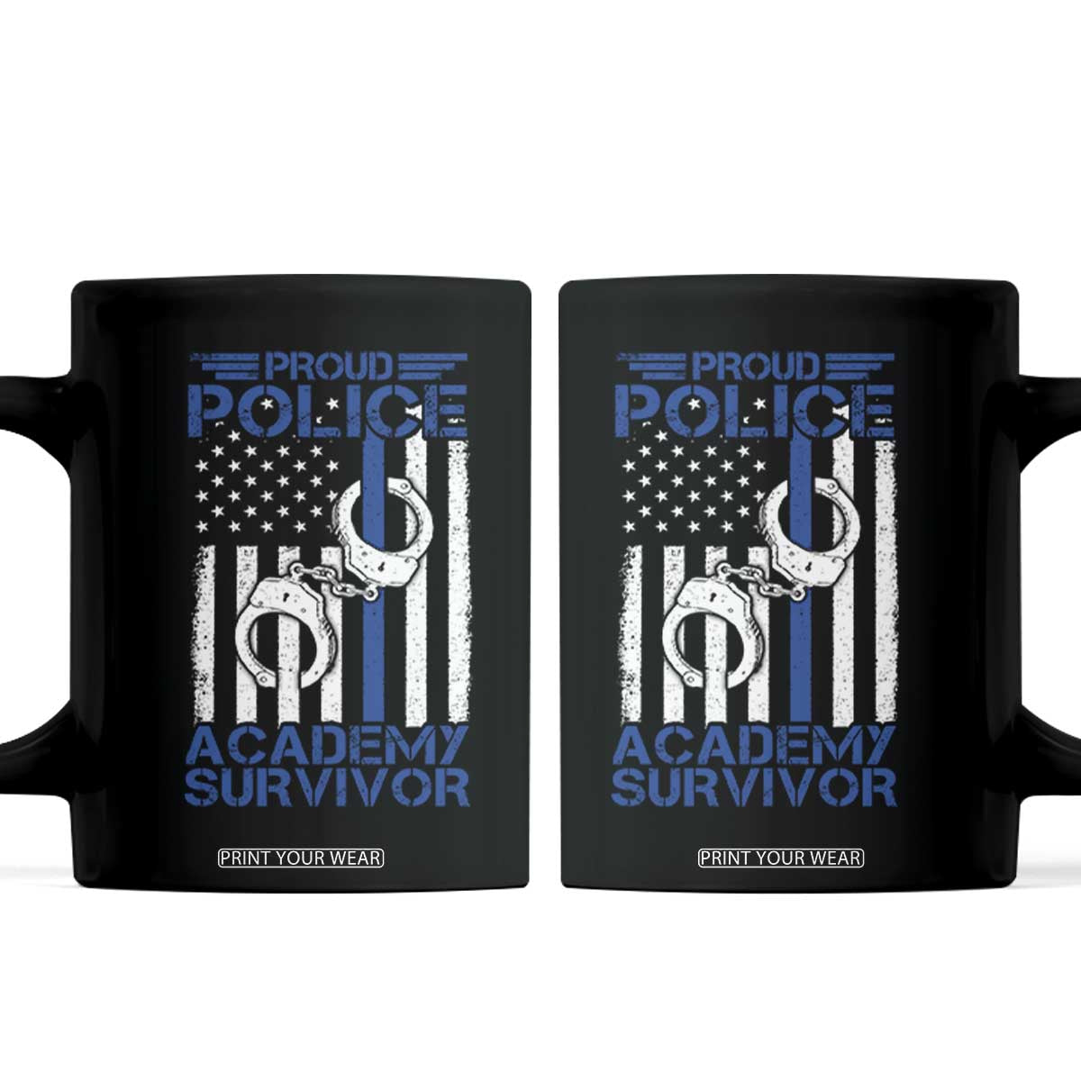 Proud Police Academy Survivor Funny Graduation Coffee Mug Vintage American Flag