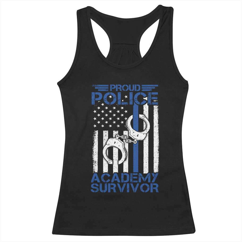 Proud Police Academy Survivor Funny Graduation Racerback Tank Top Vintage American Flag