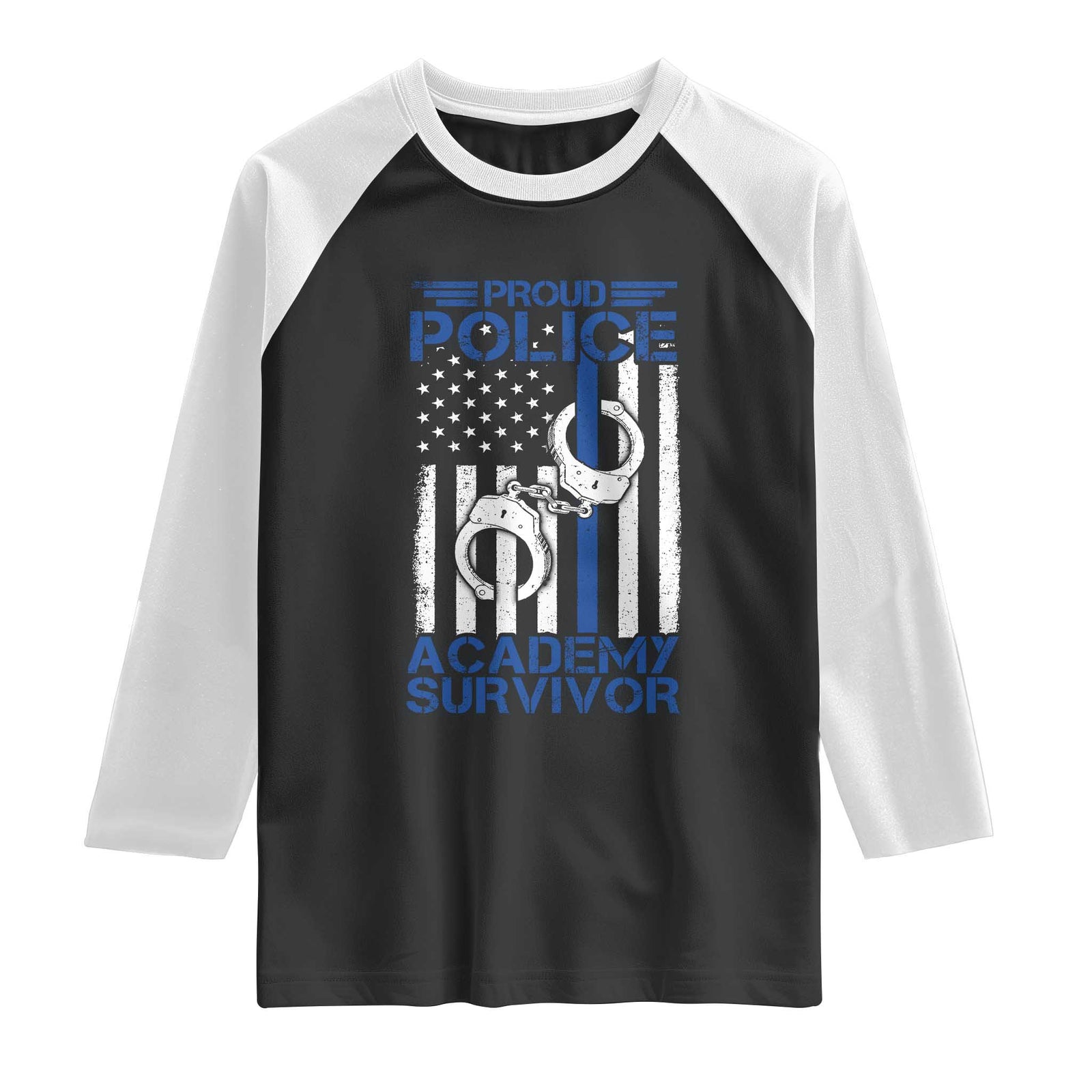 Proud Police Academy Survivor Funny Graduation Raglan Shirt Vintage American Flag