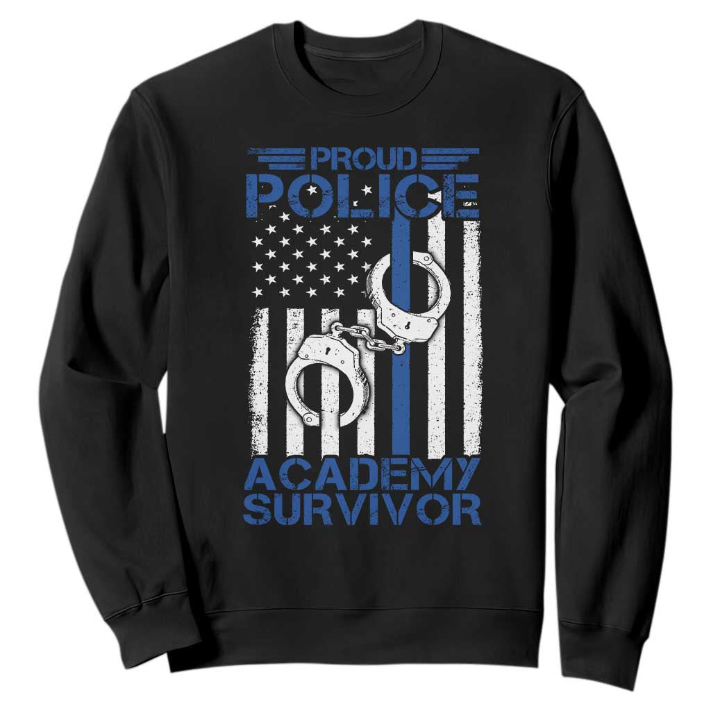 Proud Police Academy Survivor Funny Graduation Sweatshirt Vintage American Flag