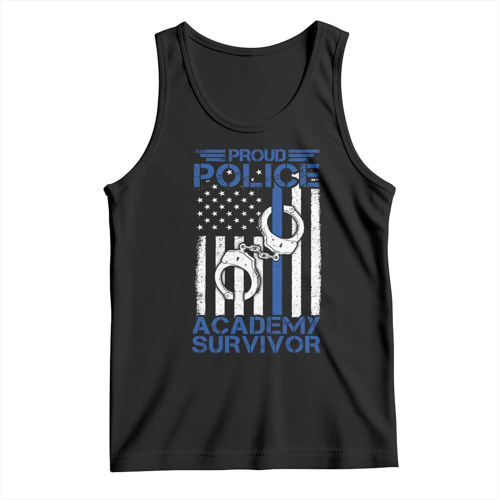 Proud Police Academy Survivor Funny Graduation Tank Top Vintage American Flag