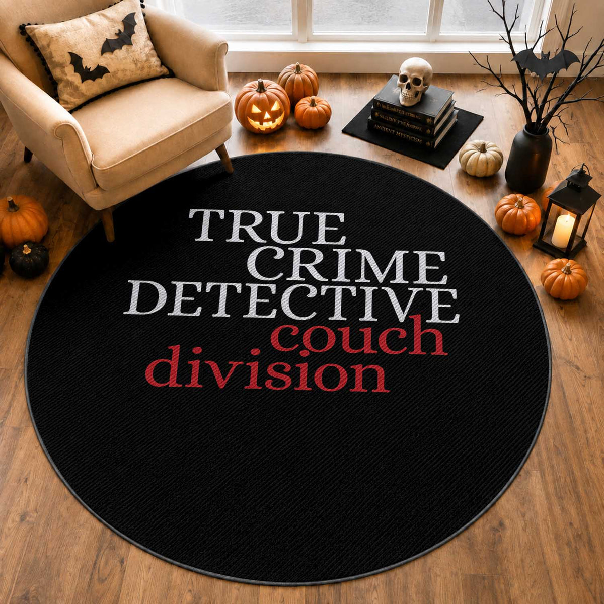 True Crime Detective Couch Division Round Rug Murder Shows Fan