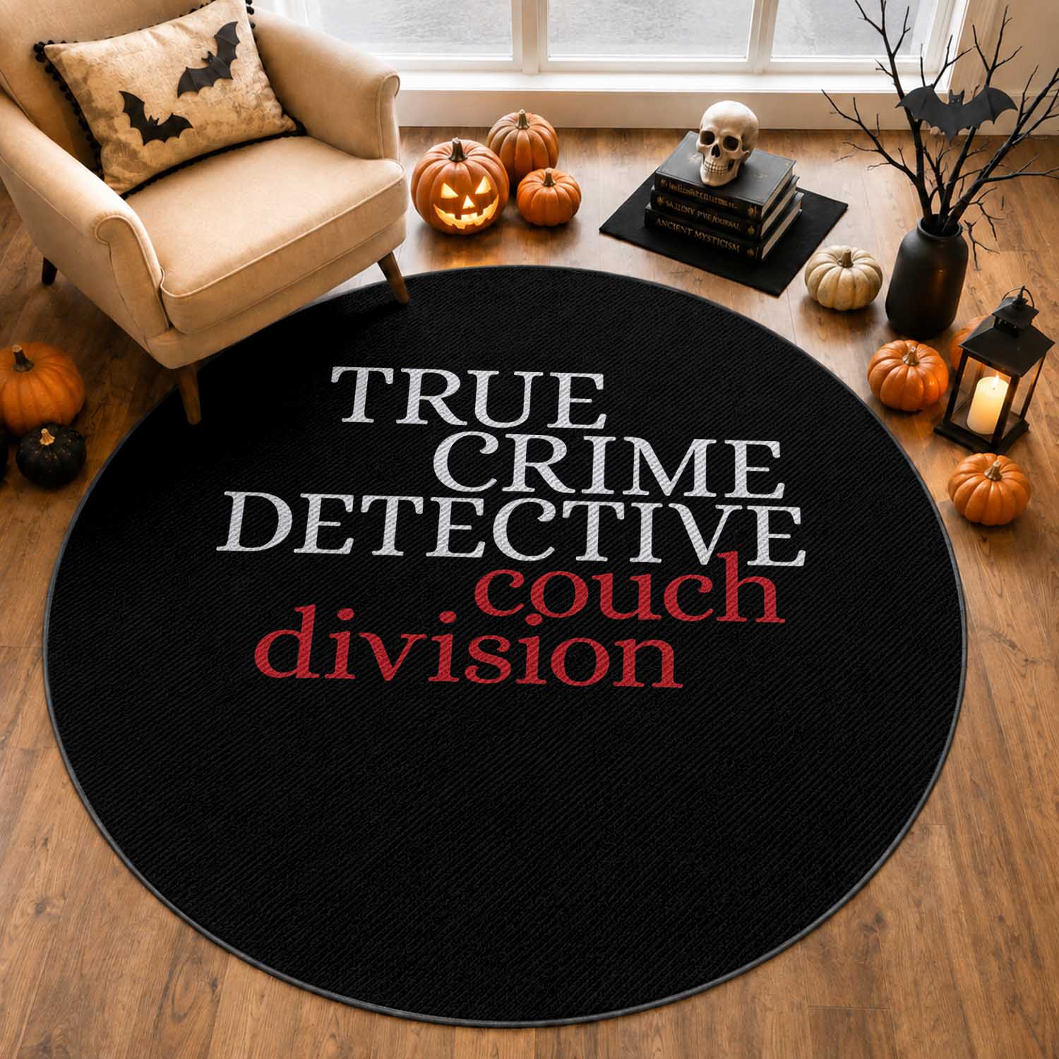 True Crime Detective Couch Division Round Rug Murder Shows Fan