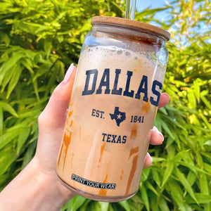 Dallas Texas Est 1841 Glass Can Vintage Texan City Souvenir