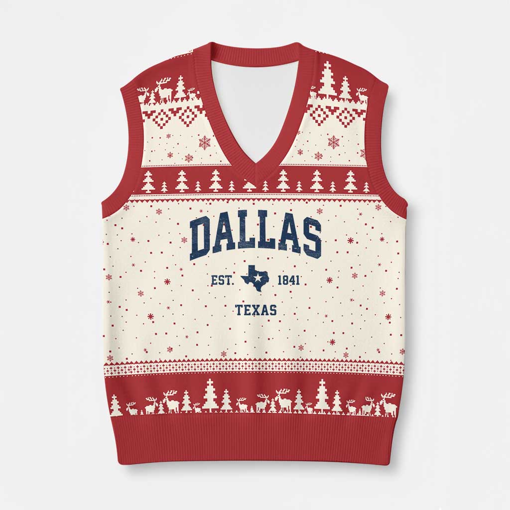 Dallas Texas Est 1841 V-Neck Knit Sweater Vest Vintage Texan City Souvenir