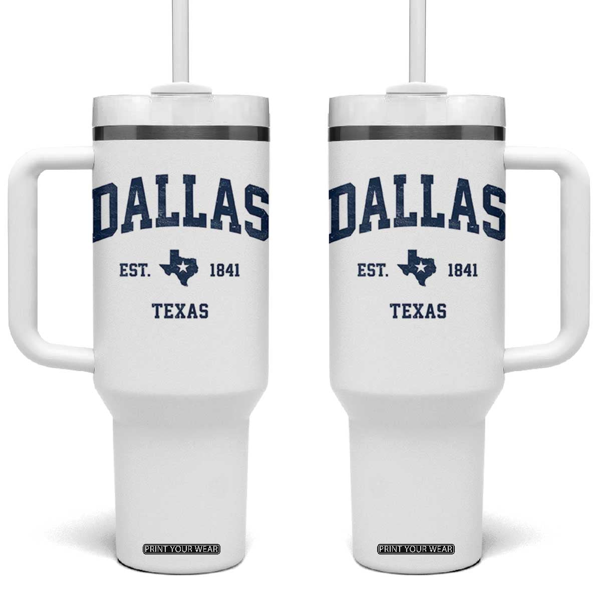 Dallas Texas Est 1841 Tumbler With Handle Vintage Texan City Souvenir