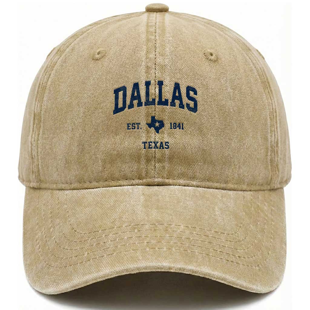 Dallas Texas Est 1841 Washed Cotton Baseball Cap Vintage Texan City Souvenir