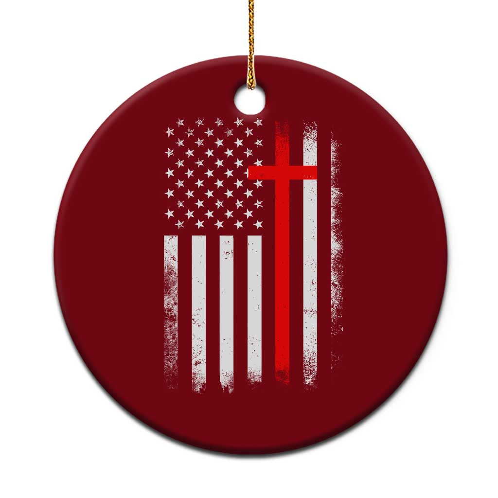 Patriotic Christian Firefighter Vintage American Flag Ceramic Ornament Proud First Responders