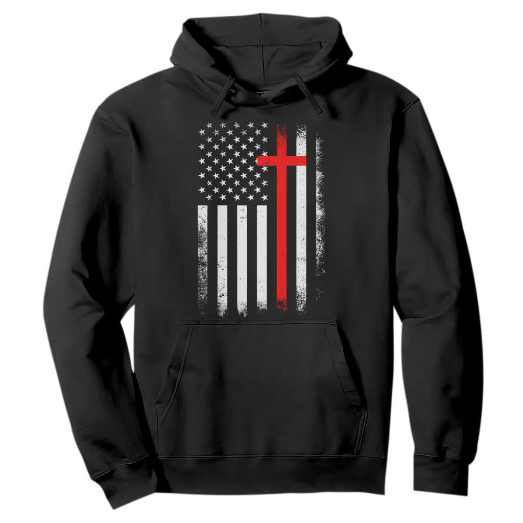 Patriotic Christian Firefighter Vintage American Flag Hoodie Proud First Responders