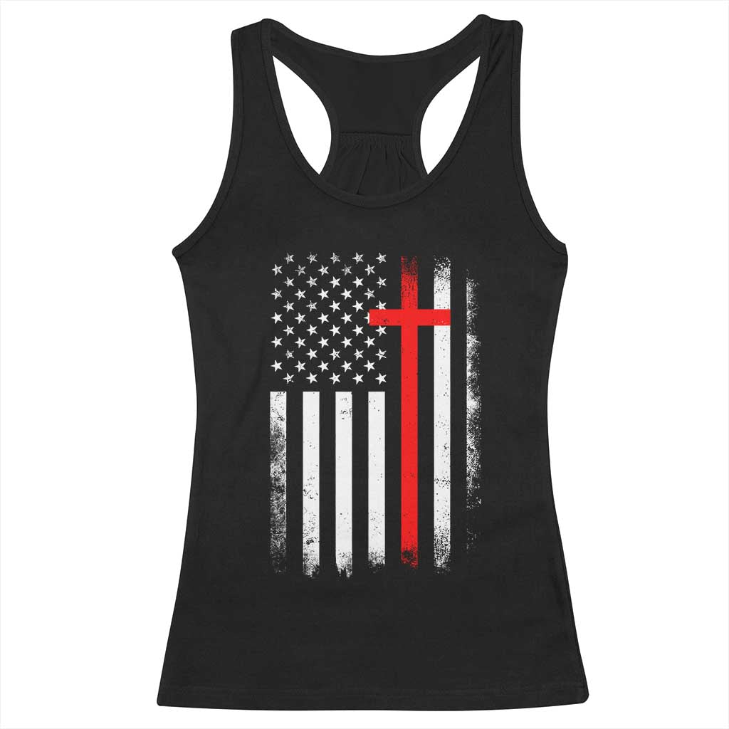 Patriotic Christian Firefighter Vintage American Flag Racerback Tank Top Proud First Responders
