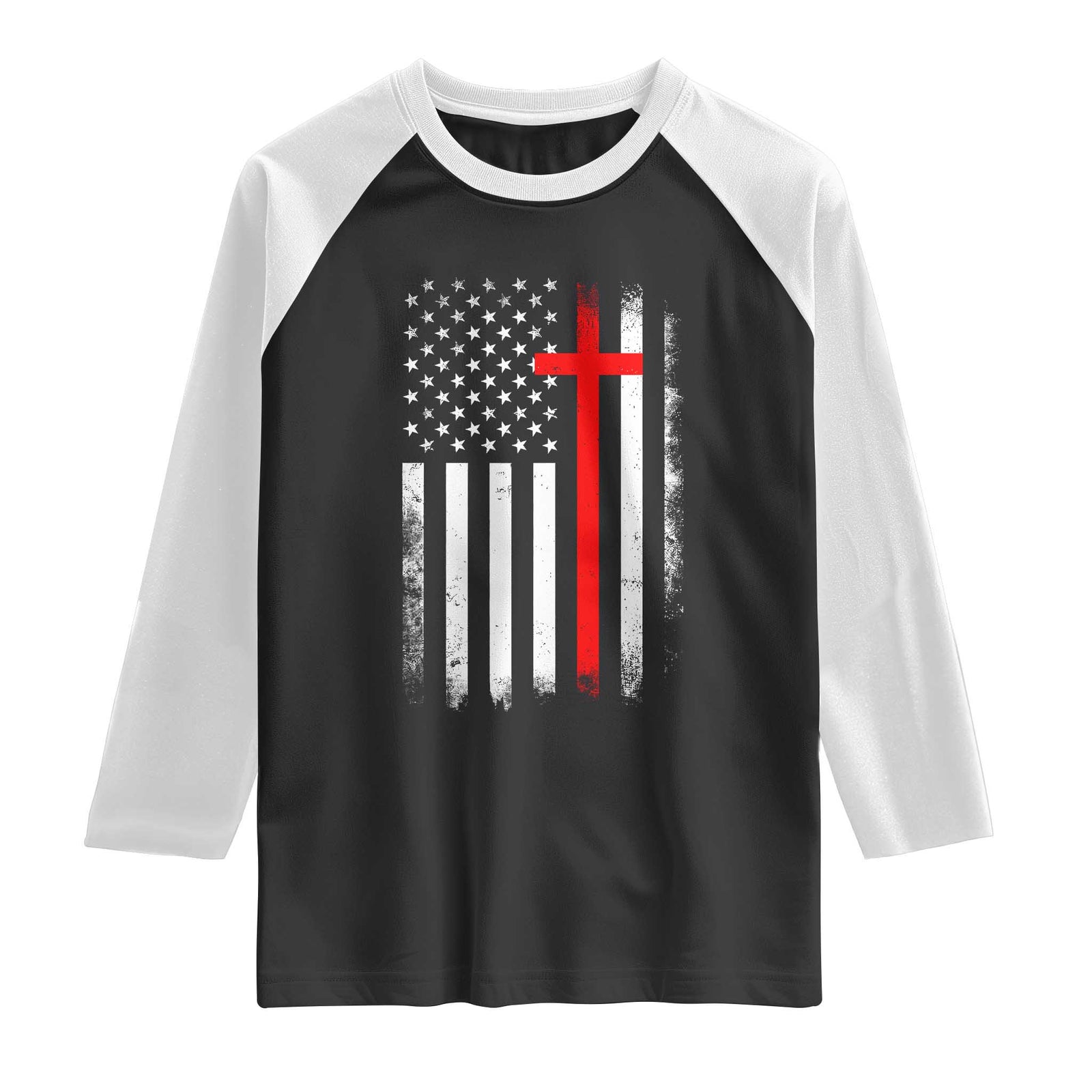 Patriotic Christian Firefighter Vintage American Flag Raglan Shirt Proud First Responders