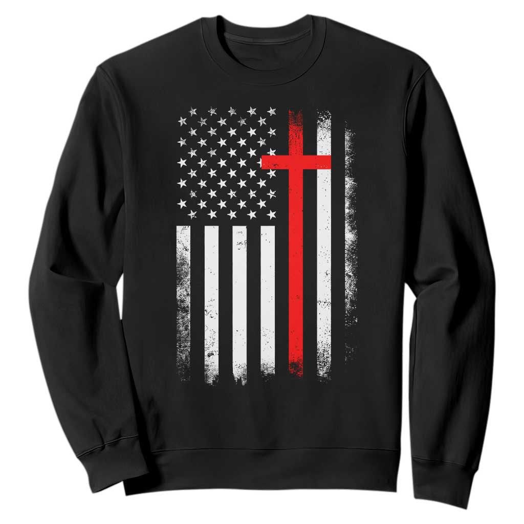 Patriotic Christian Firefighter Vintage American Flag Sweatshirt Proud First Responders