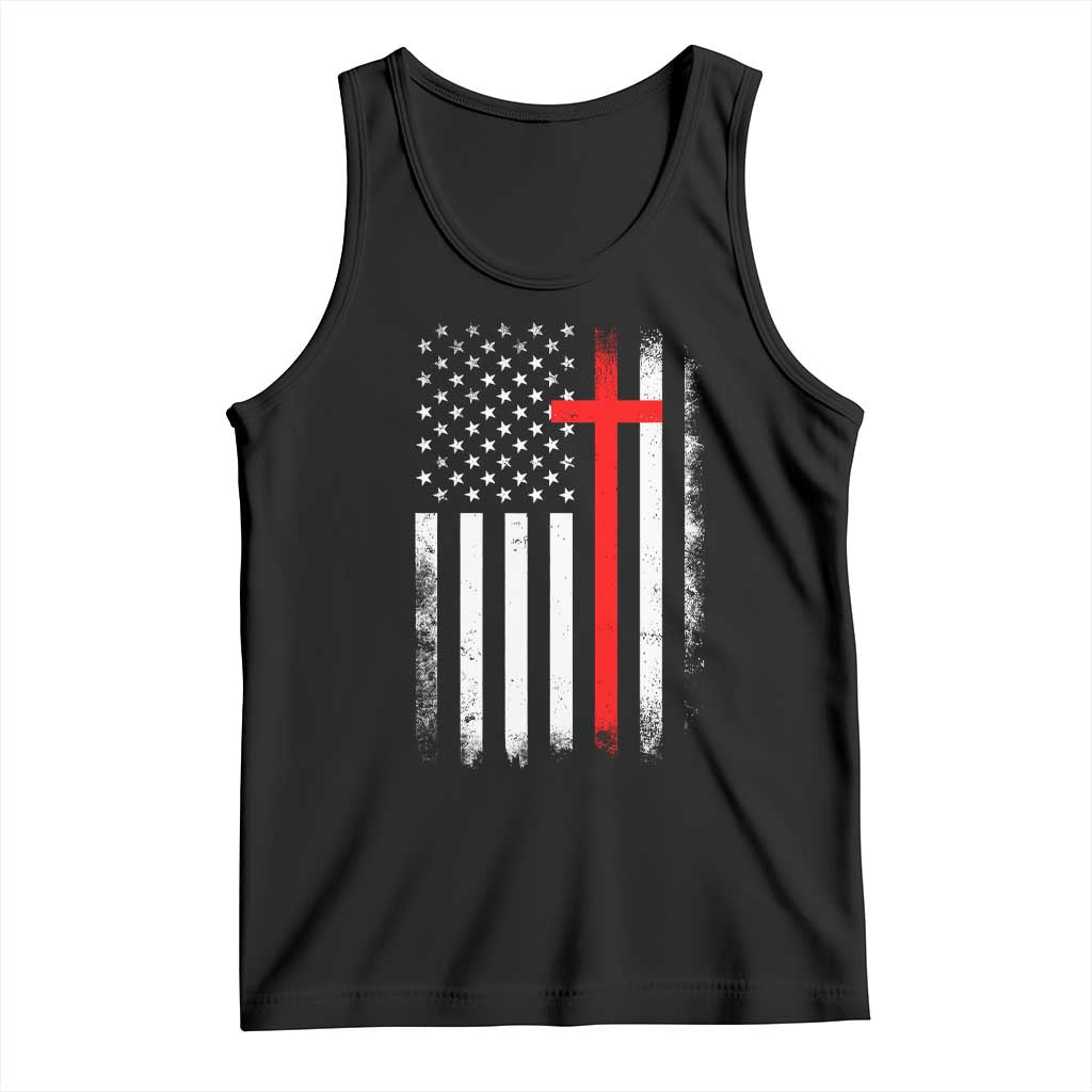 Patriotic Christian Firefighter Vintage American Flag Tank Top Proud First Responders