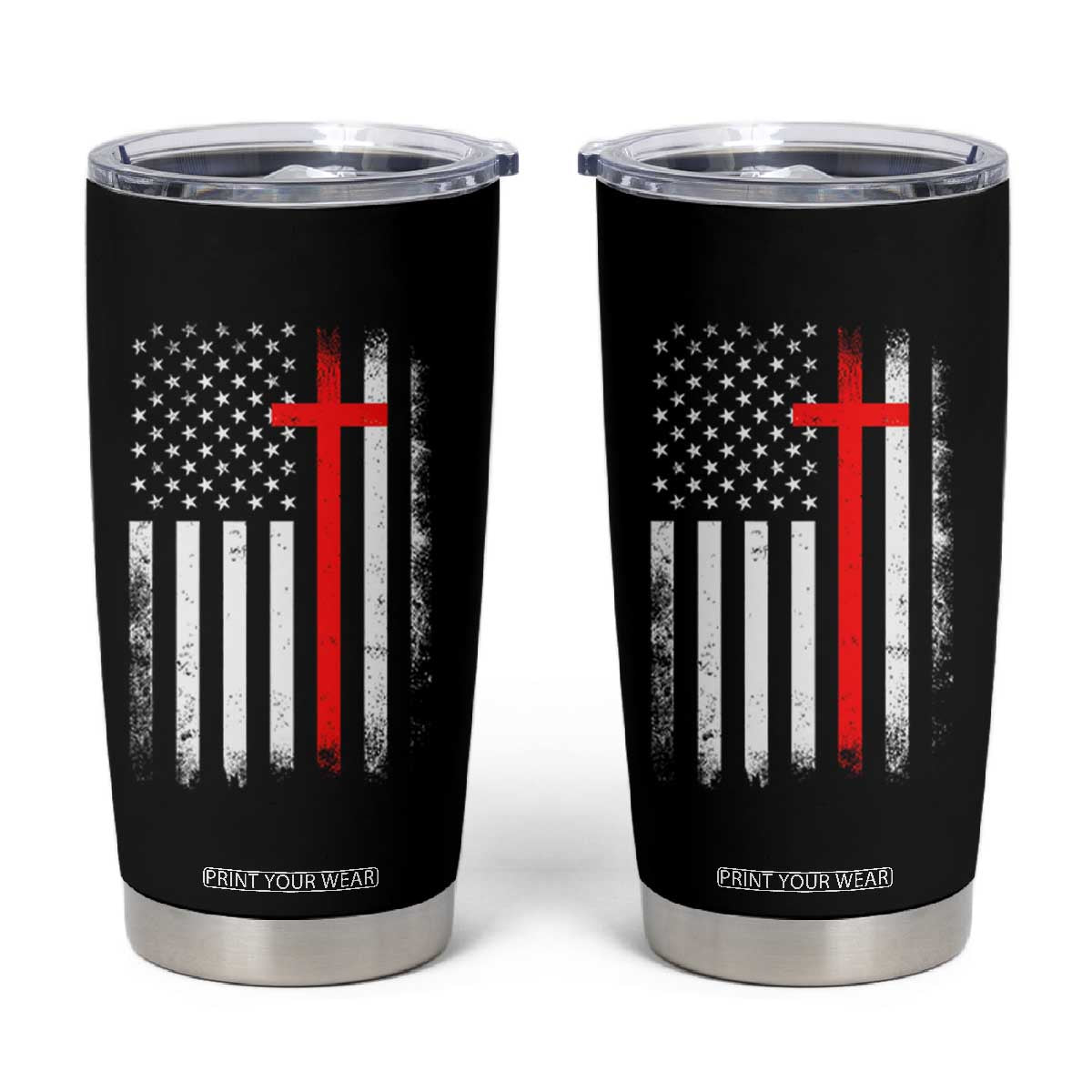 Patriotic Christian Firefighter Vintage American Flag Tumbler Cup Proud First Responders