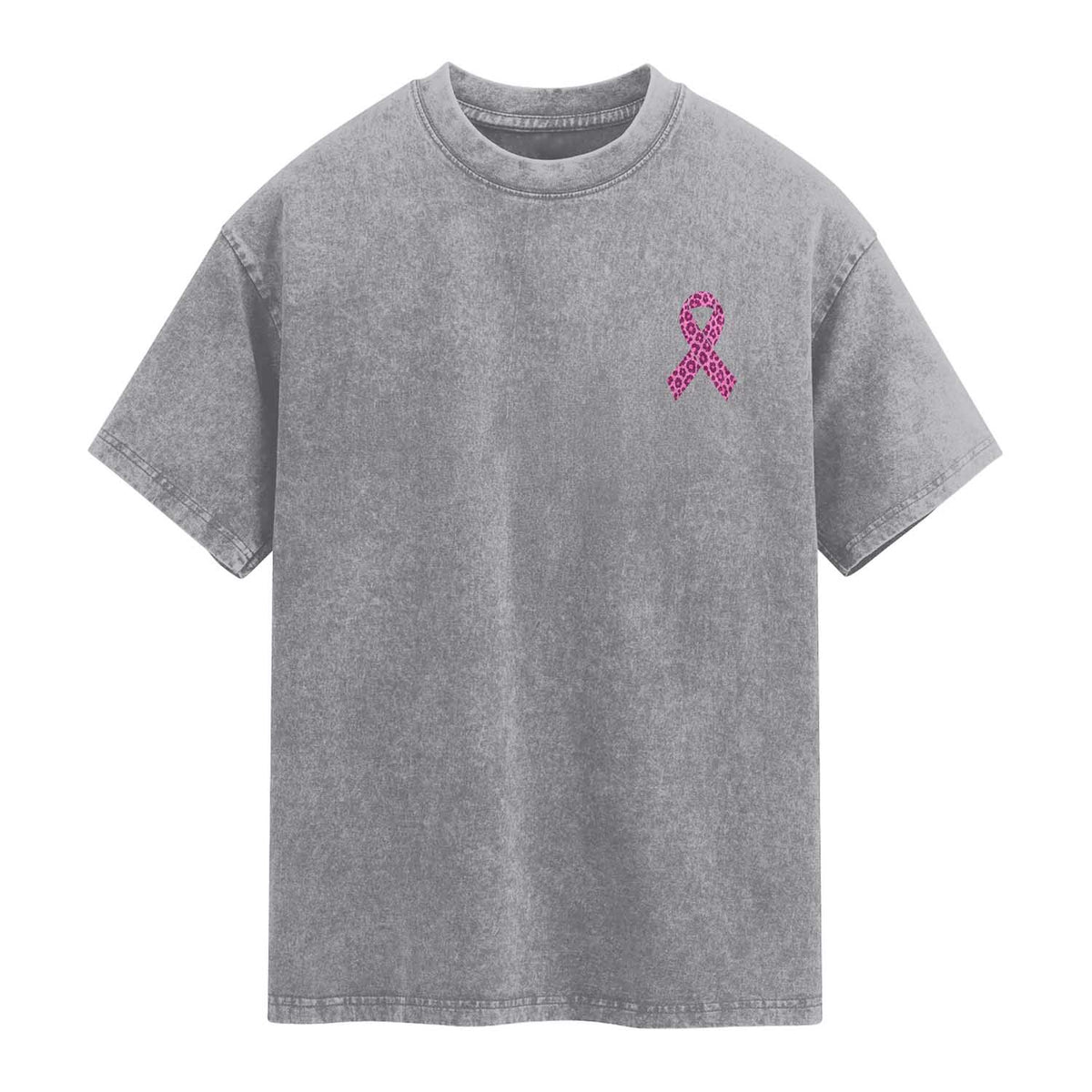Breast Cancer Awareness Leopard Pink Ribbon Washed Cotton T-Shirt