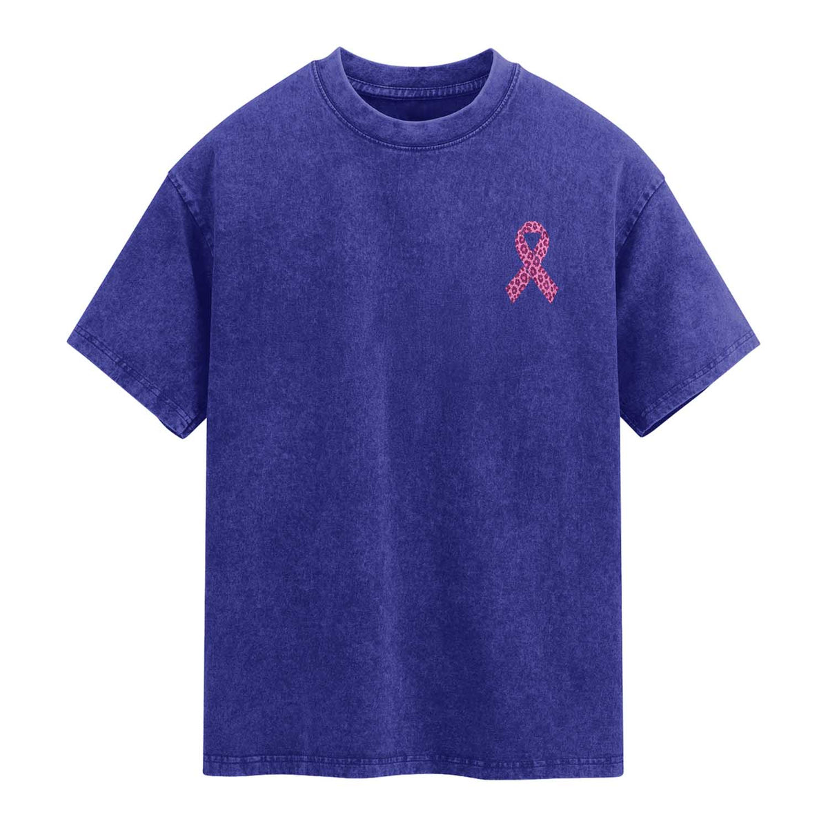 Breast Cancer Awareness Leopard Pink Ribbon Washed Cotton T-Shirt