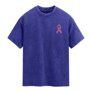 Breast Cancer Awareness Leopard Pink Ribbon Washed Cotton T-Shirt