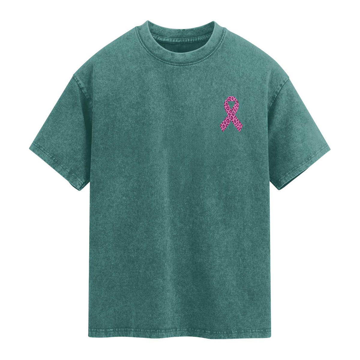 Breast Cancer Awareness Leopard Pink Ribbon Washed Cotton T-Shirt